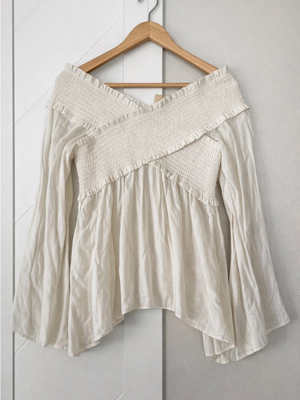 Flawless Smocked Off Shoulder Peasant Blouse Cream M